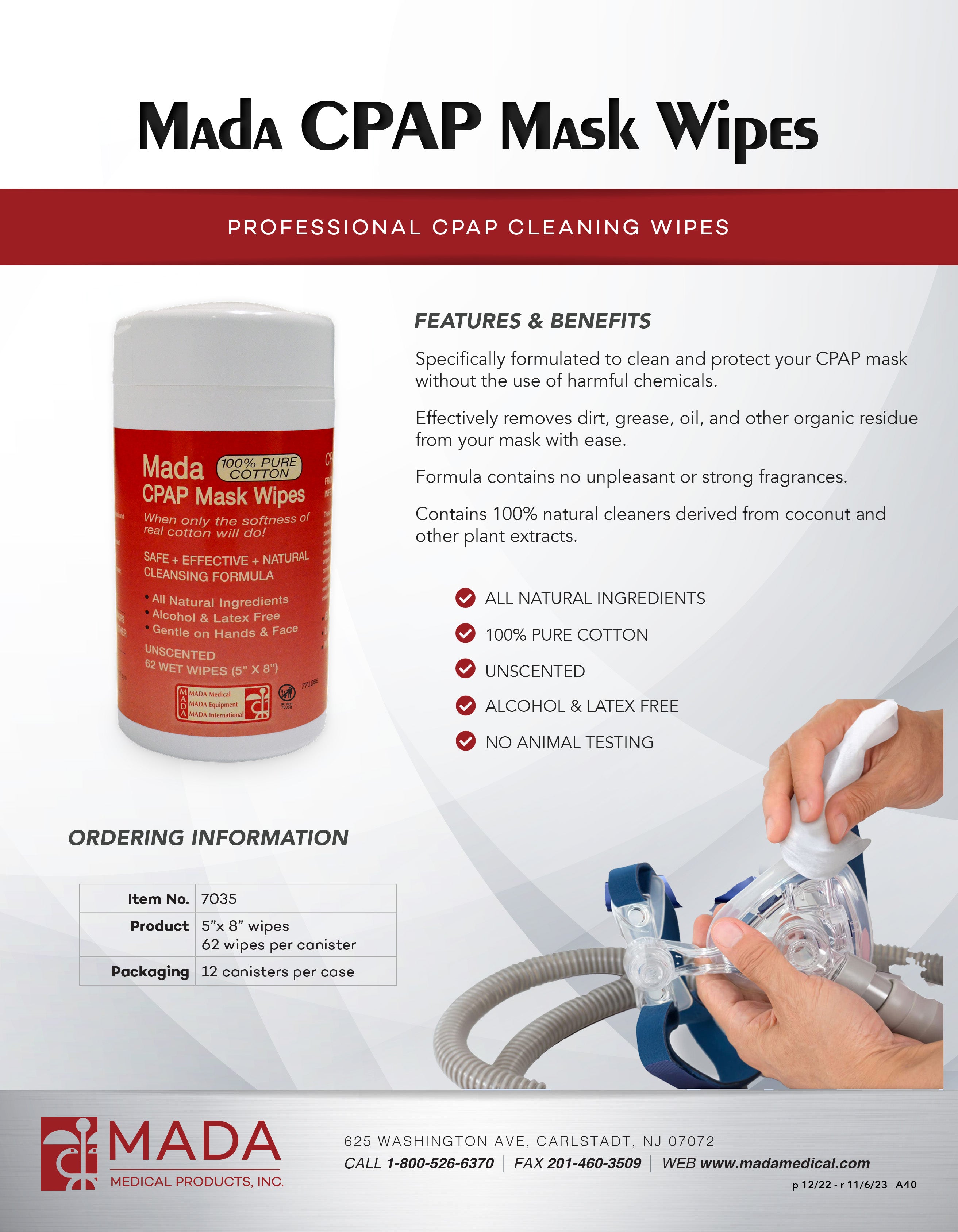Mada Medical-7035X CPAP Mask Wipes (1 canister)