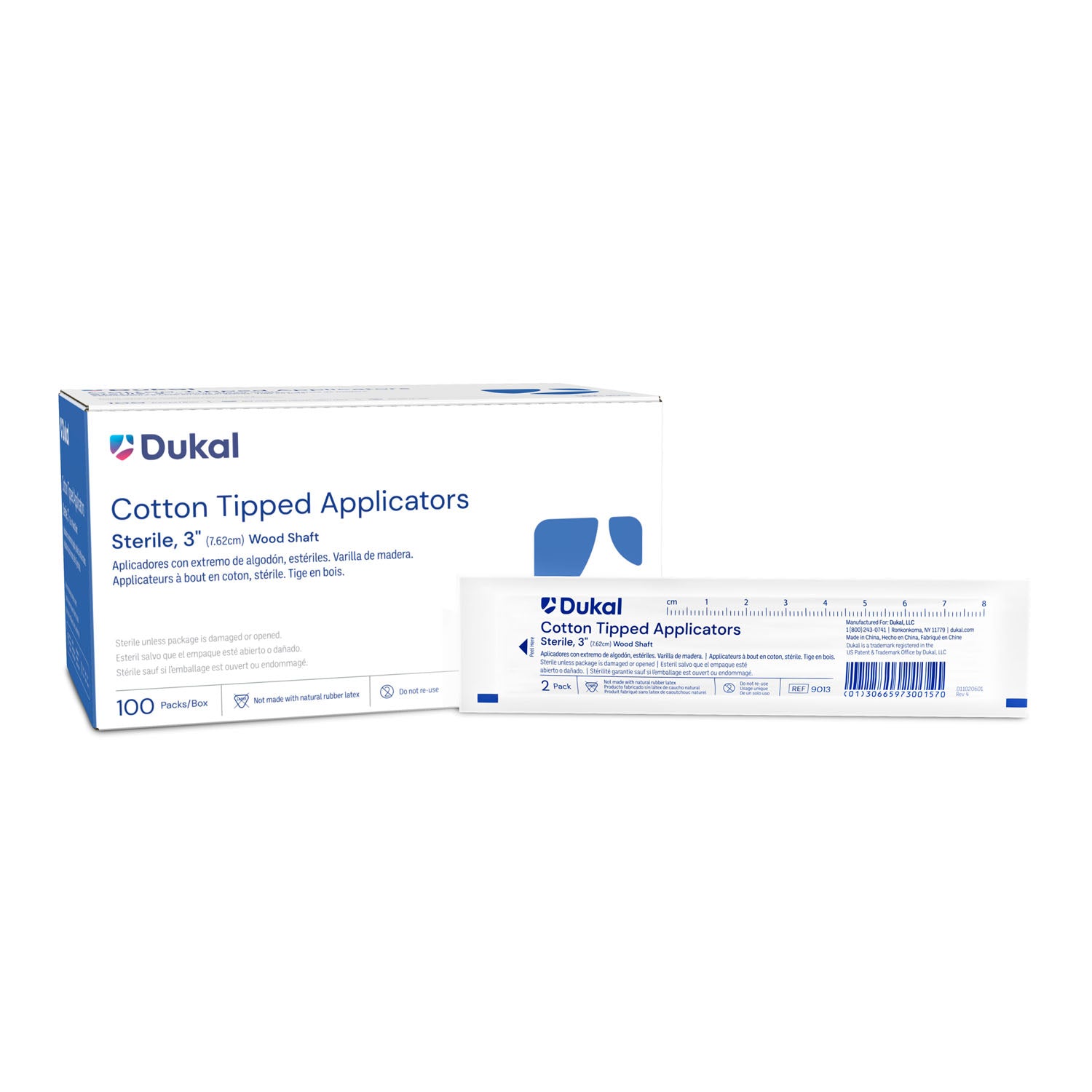 Dukal Corporation-9013 Applicator, 3" Wooden Shaft Cotton-Tipped, Sterile (2/pk, 100 pk/bx, 10 bx/cs)