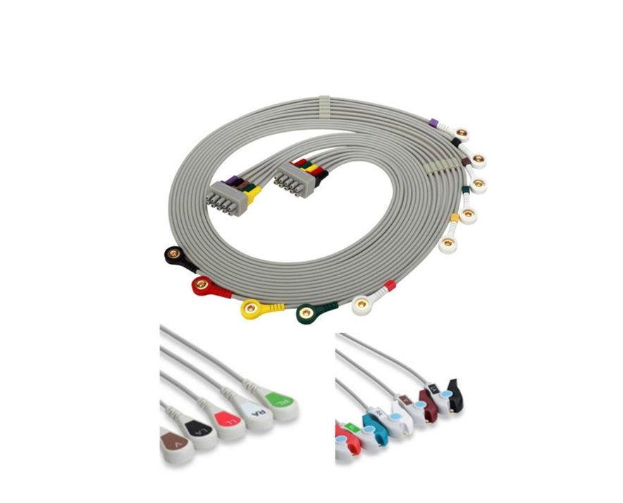 Cables de ECG para extremidades EDAN, 10 derivaciones, pinza, AHA, 0,9 m, reutilizables.