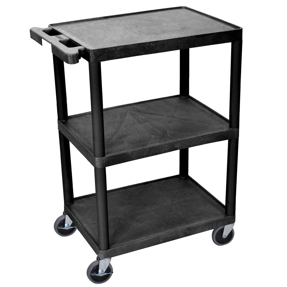 Luxor-HE34-B 3 Level Polymer Utility Cart w/ 400 lb Capacity, Raised Ledges