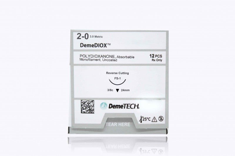 DemeTECH-PX282024F4P 2-0 DemeTECH DemeDIOX PDO violet 30" FS-1 Reverse Cutting - Absorbable, Monofilament, PDO, Polydioxanone, Suture, Synthetic 12/Box