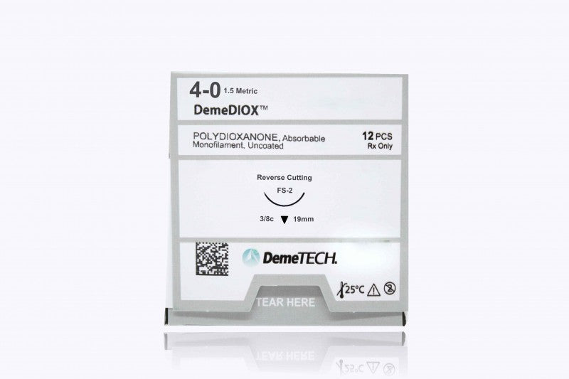 DemeTECH-PX284019F4P 4-0 DemeTECH DemeDIOX PDO violet 30" FS-2 Reverse Cutting - Absorbable, Monofilament, PDO, Polydioxanone, Suture, Synthetic 12/Box