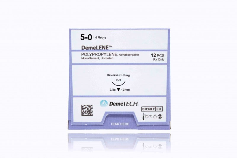 DemeTECH-PM195013F13M 5-0 DemeTECH DemeLENE Polypropylene blue 18" P-3 Reverse Cutting - Monofilament, Non-Absorbable, Polypropylene, Suture, Synthetic 12/Box
