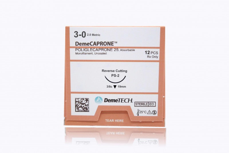 DemeTECH DemeCAPRONE PGCL undyed 18" PS-2 Reverse Cutting - Absorbable, Monofilament, PGCL, Poliglecaprone, Suture, Synthetic