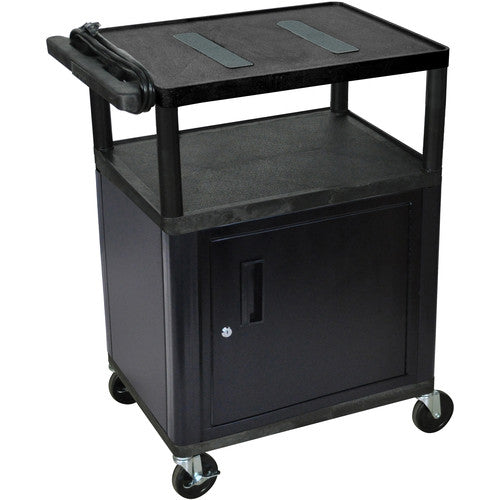 Luxor-LE42C-B 34" Endura Table With Storage Cabinet & 3 Surge Protected Outlets - Black/Gray