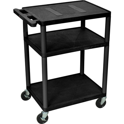 Luxor-LE42-B 34" Endura 3-Shelf Multimedia Cart With Electrical Outlet - Black