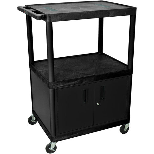 Luxor-LE48C-B 48" Endura 3-Shelf Endura Cart with 3 Outlets & Cabinet - Black/Gray