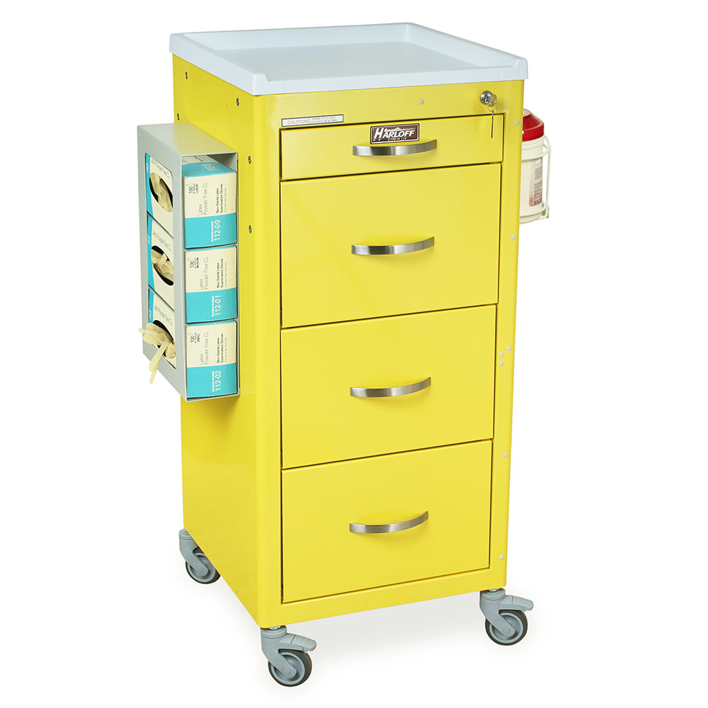 Harloff-M3DS1830K04-PPE-M-Series Mini Width Tall PPE Isolation Cart Four Drawers with Key Lock