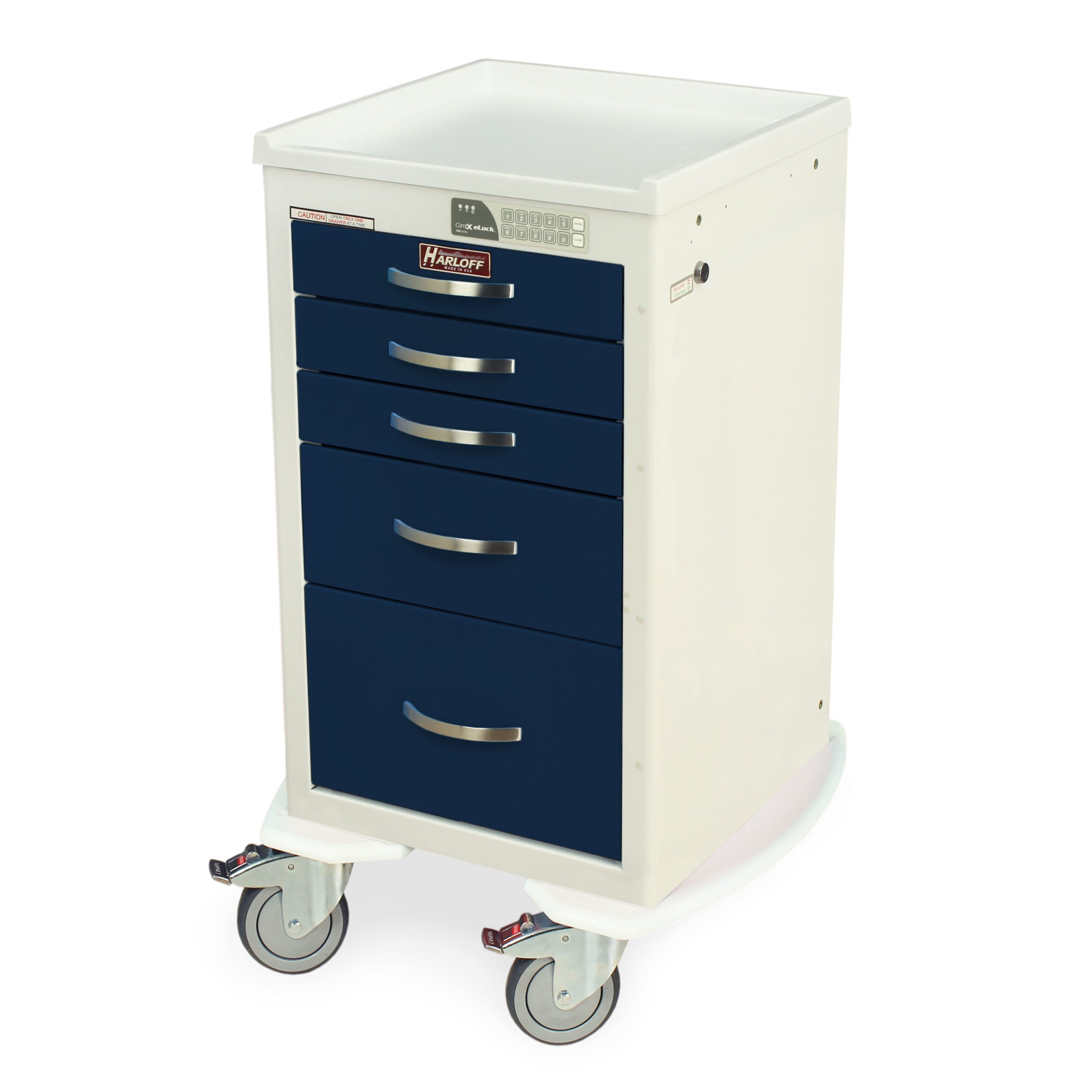 Harloff-MDS1824EKC05-M-Series Mini Width Short Anesthesia Procedure Cart Five Drawers with Electronic Keypad Lock