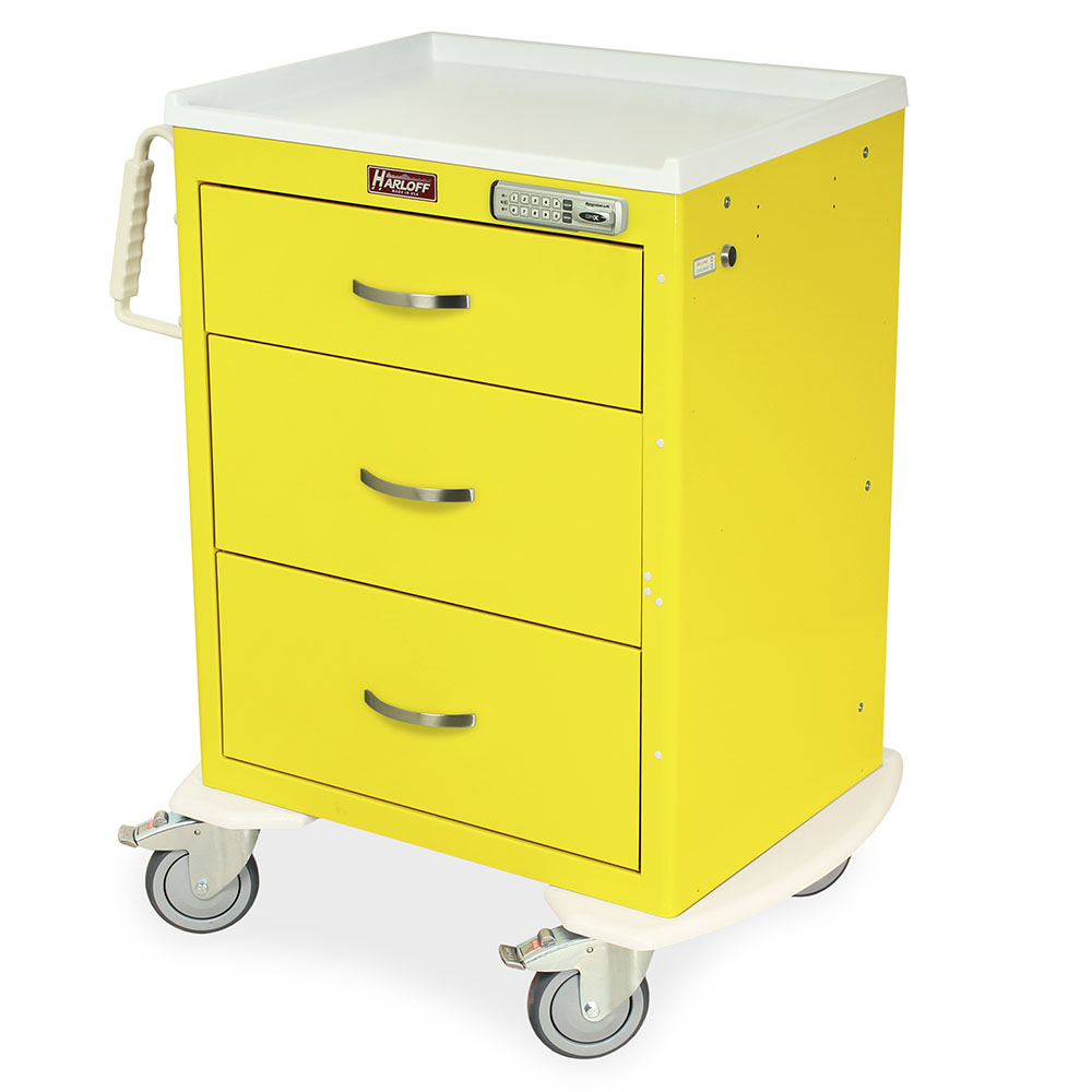 Harloff-MDS2424E03-M-Series Medium Width Short Isolation Cart Three Drawers with Basic Electronic Pushbutton Lock
