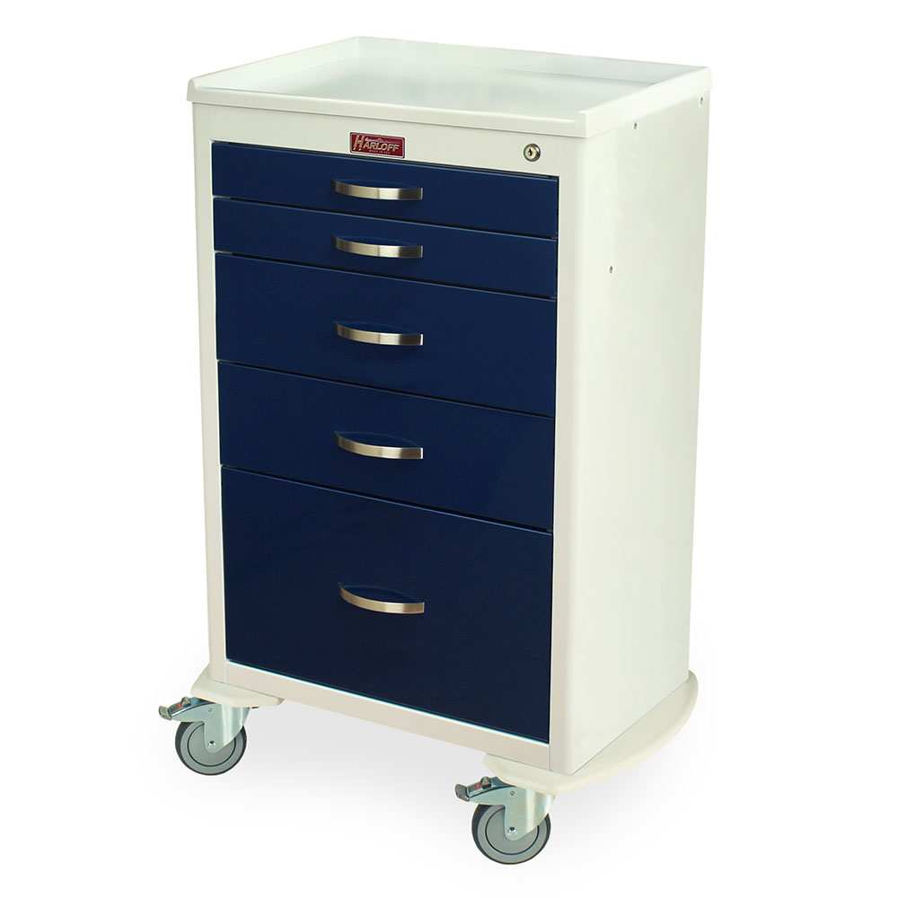 Harloff-MDS2430K15-M-Series Medium Width Tall Anesthesia Cart Five Drawers with Key Lock