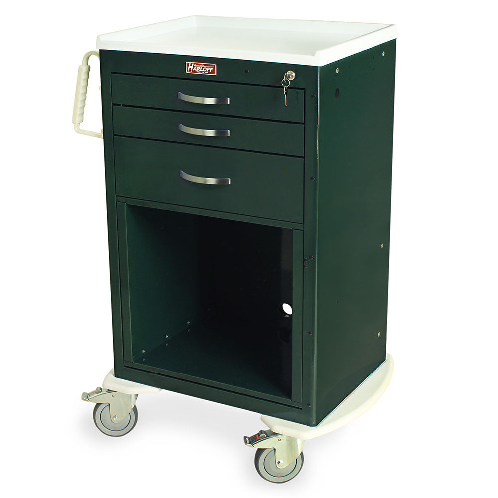 Harloff-MDS2430K05+MD24-DRW18-EH-M-Series Medium Width Tall Cart Three Drawers with Key Lock, Open Equipment Holder