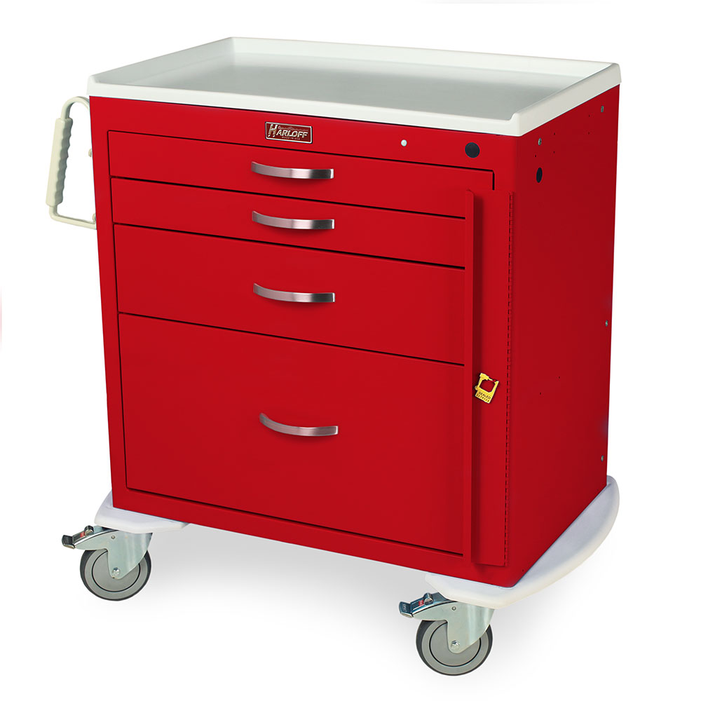 Harloff-MDS3024B14-M-Series Standard Width Short Emergency Crash Cart Four Drawers with Breakaway Lock, MD30-EMG1 Package