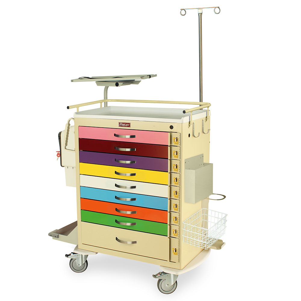Harloff-MDS3030B09PED+MD30-EMG3-M-Series Standard Width Tall Pediatric Emergency Cart Nine Drawers with Individual Breakaway Drawer Locks, MD30-EMG3 Super Stat Package