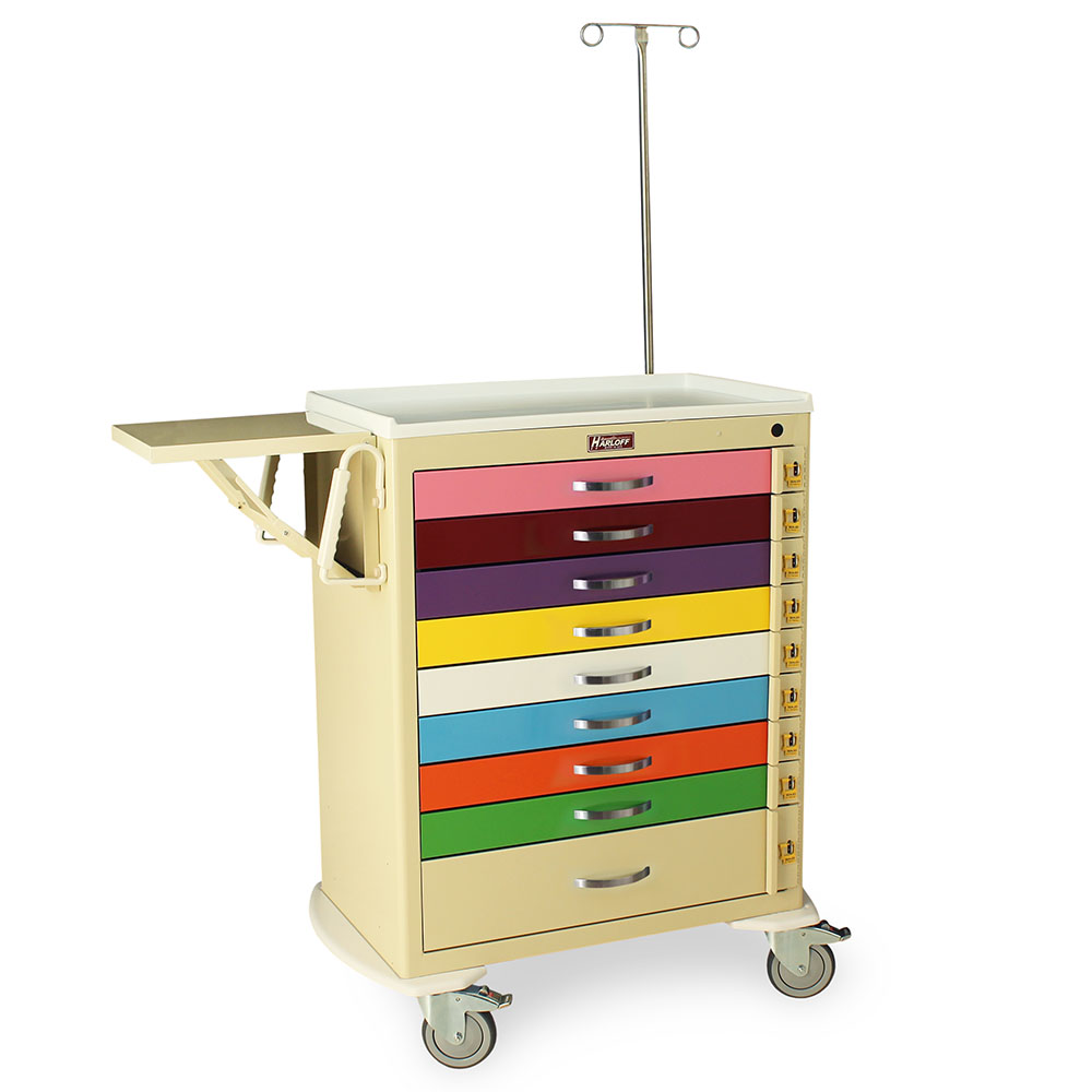 Harloff-MDS3030B09PED-EMG-M-Series Tall Pediatric Emergency Cart, Standard Width, Nine Drawer with Individual Breakaway Locks, EMG Accessory Package