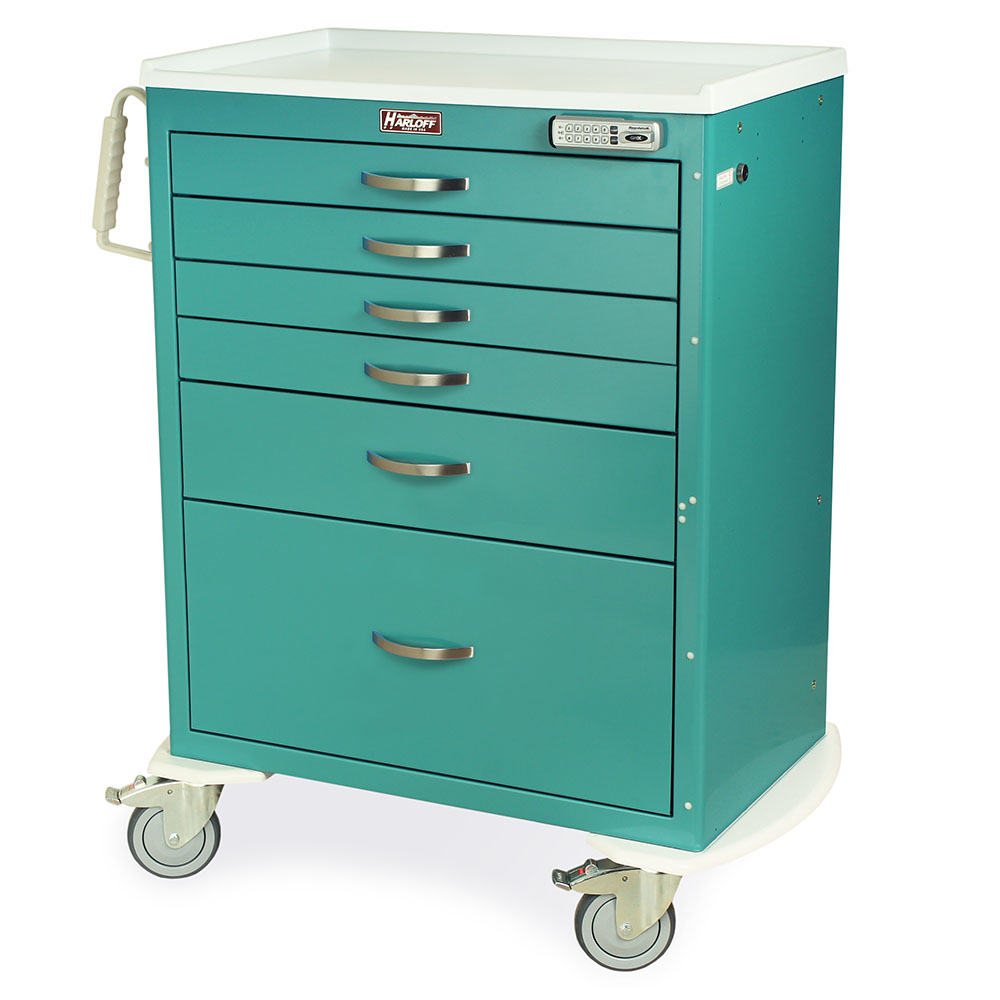 Harloff-MDS3030E16-M-Series Standard Width Tall Anesthesia Cart Six Drawers (One 12") with Basic Electronic Pushbutton Lock