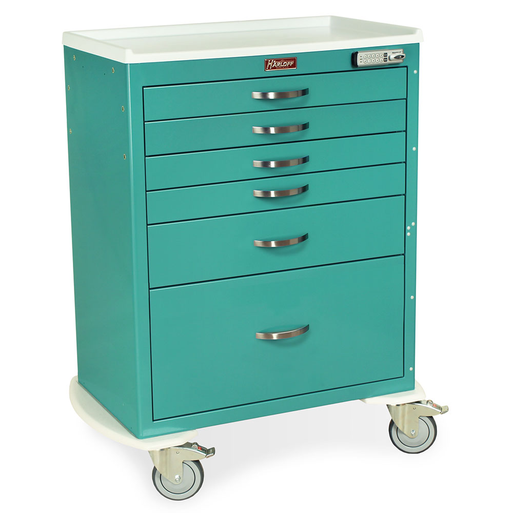 Harloff-MDS3030E16-M-Series Standard Width Tall Anesthesia Cart Six Drawers (One 12") with Basic Electronic Pushbutton Lock
