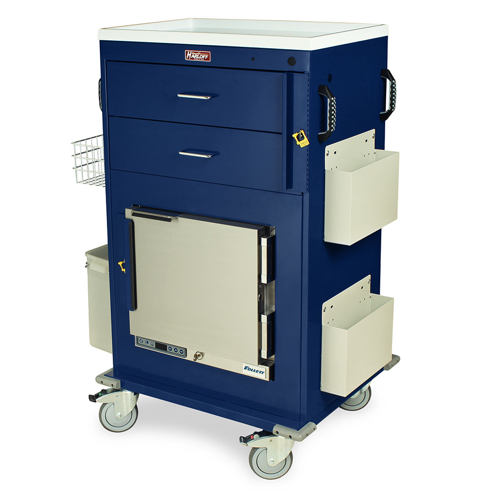 Harloff-MH5216B-Malignant Hyperthermia Cart with 1.0 Cubic Feet Follett Refrigerator, Two Drawers, Breakaway Lock & Accessories