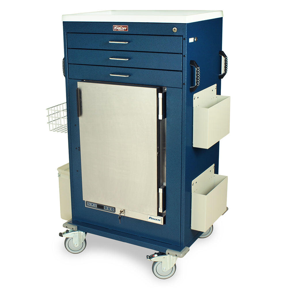 Harloff-MH5300K-Malignant Hyperthermia Cart with 1.8 Cubic Feet Follett Refrigerator, Three Drawers, Key Lock & Accessories