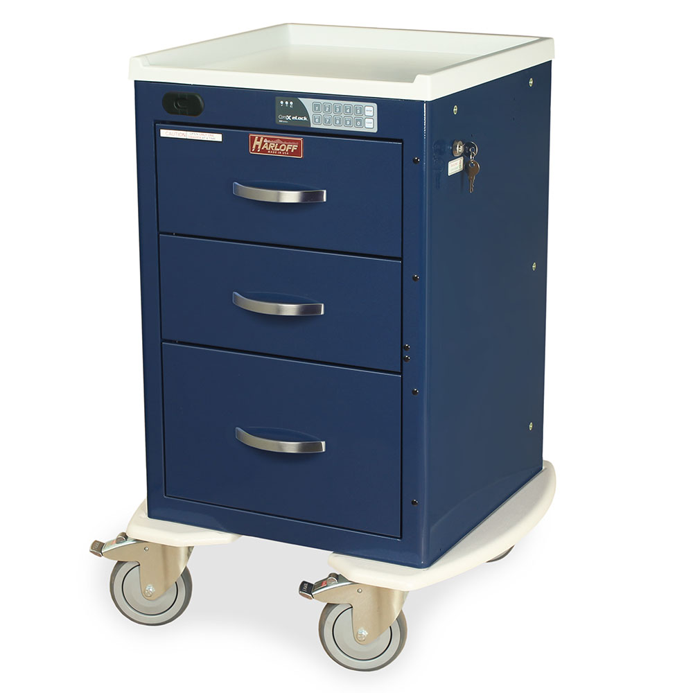 Harloff-MPA1821ELP03-A-Series Lightweight Aluminum Mini Width X-Short Anesthesia Cart Three Drawers with Electronic Keypad Lock and Proximity Reader