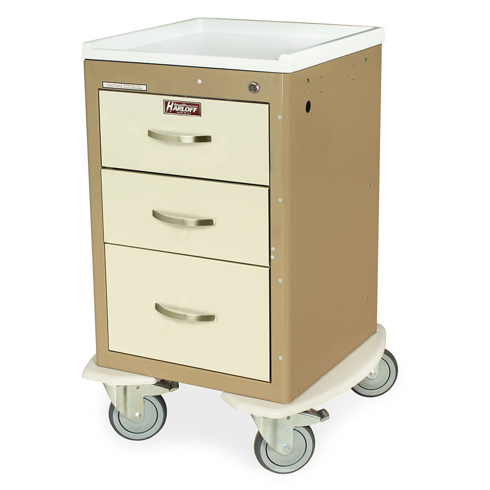 Harloff-MPA1821K03-A-Series Lightweight Aluminum Mini Width X-Short Cart Three Drawers with Key Lock
