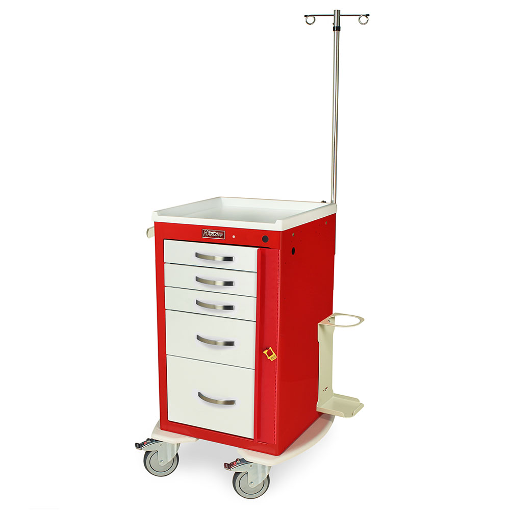Harloff-MPA1824B05+MD18-EMG-A-Series Lightweight Aluminum Mini Width Short Emergency Crash Cart Five Drawers with Breakaway Lock, MD18-EMG Package