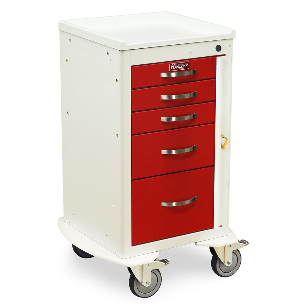 Harloff-MPA1824B05-A-Series Lightweight Aluminum Mini Width Short Emergency Crash Cart Five Drawers with Breakaway Lock