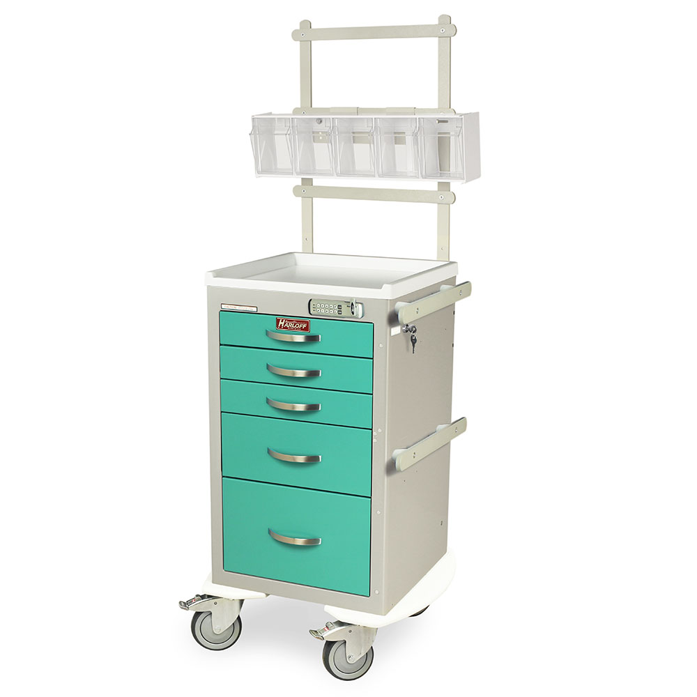 Harloff-MPA1824E05+MD18-ANS-A-Series Lightweight Aluminum Mini Width Short Anesthesia Cart Five Drawers with Basic Electronic Pushbutton Lock, MD18-ANS Package