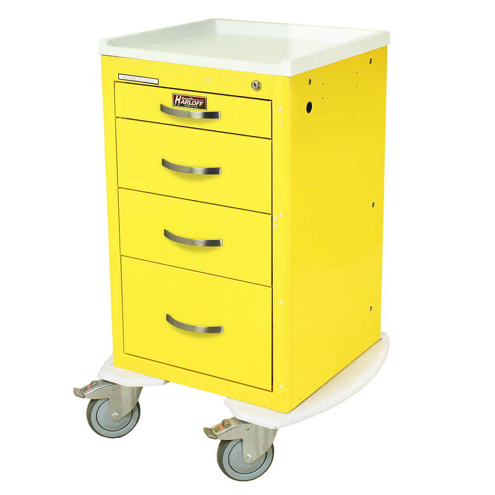 Harloff-MPA1824K04-A-Series Lightweight Aluminum Mini Width Short Isolation Cart Four Drawers with Key Lock