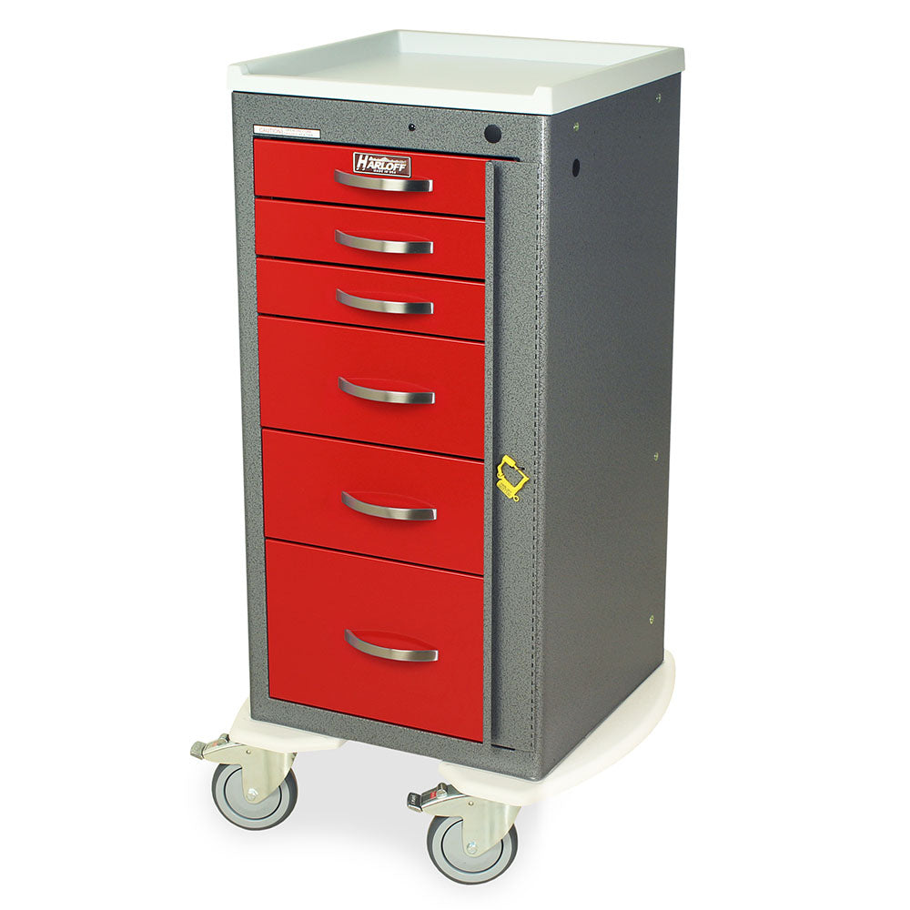 Harloff-MPA1830B06-A-Series Lightweight Aluminum Mini Width Tall Emergency Crash Cart Six Drawers with Breakaway Lock
