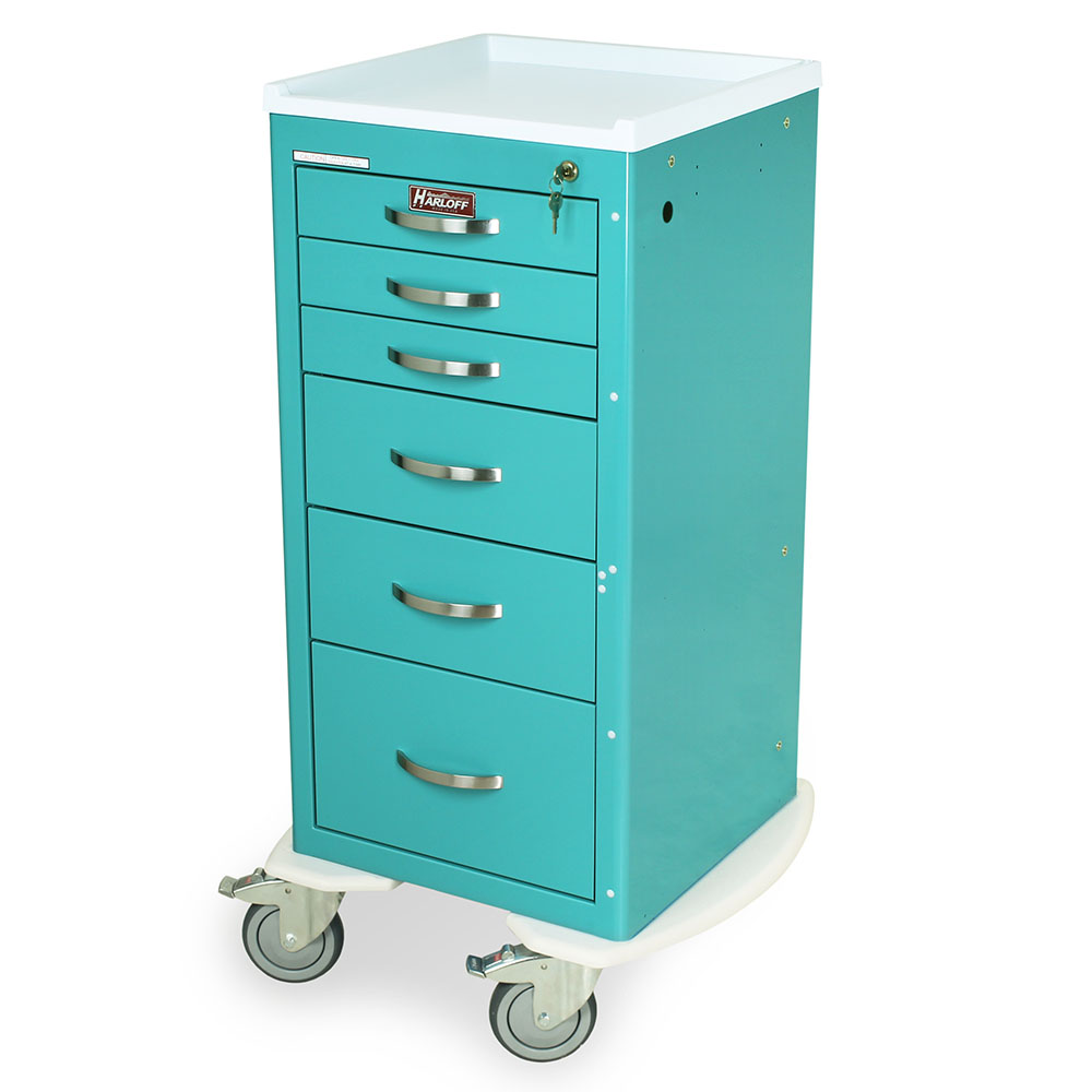Harloff-MPA1830K06-A-Series Lightweight Aluminum Mini Width Tall Anesthesia Cart Six Drawers with Key Lock