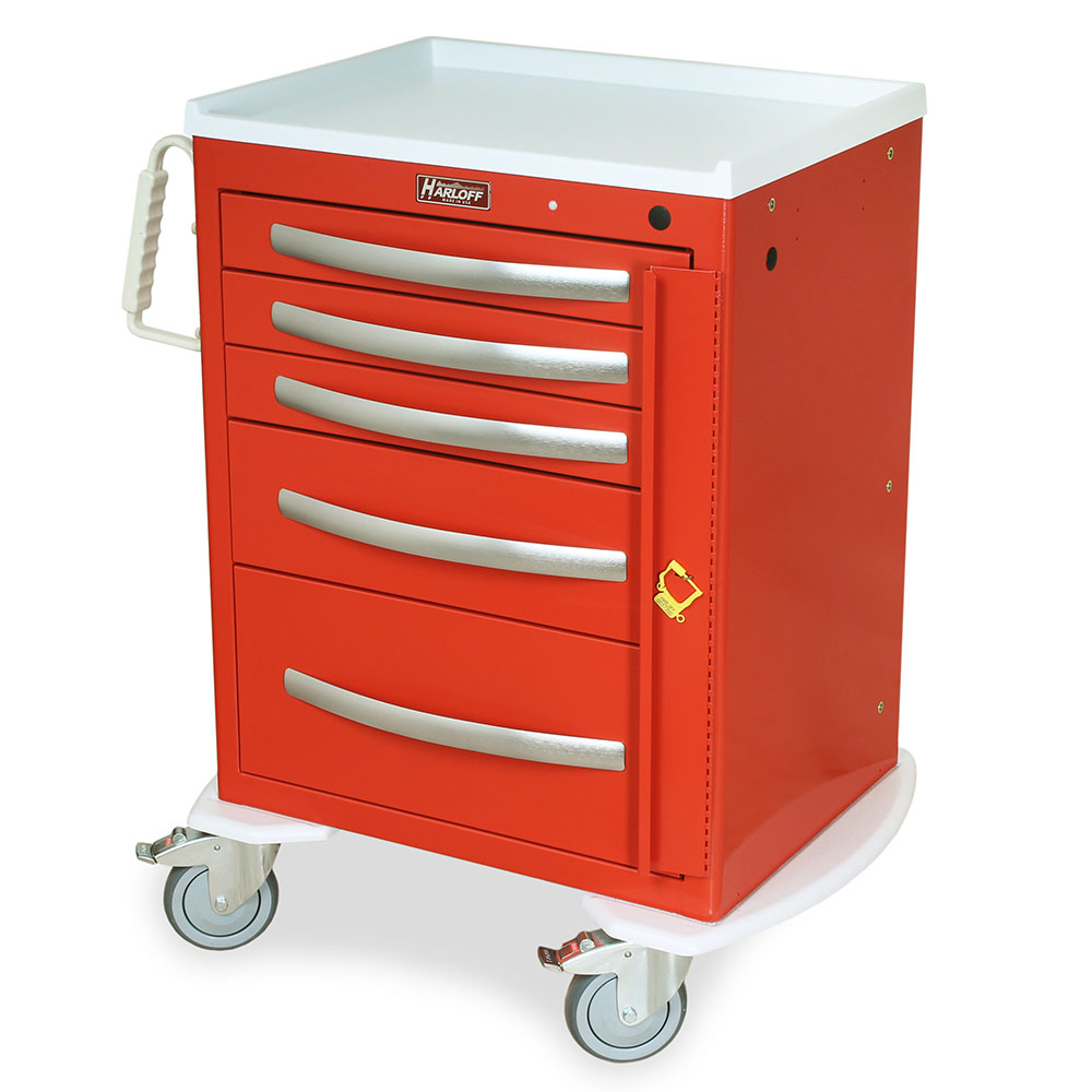 Harloff-MPA2424B05-A-Series Lightweight Aluminum Medium Width Short Emergency Crash Cart Five Drawers with Breakaway Lock