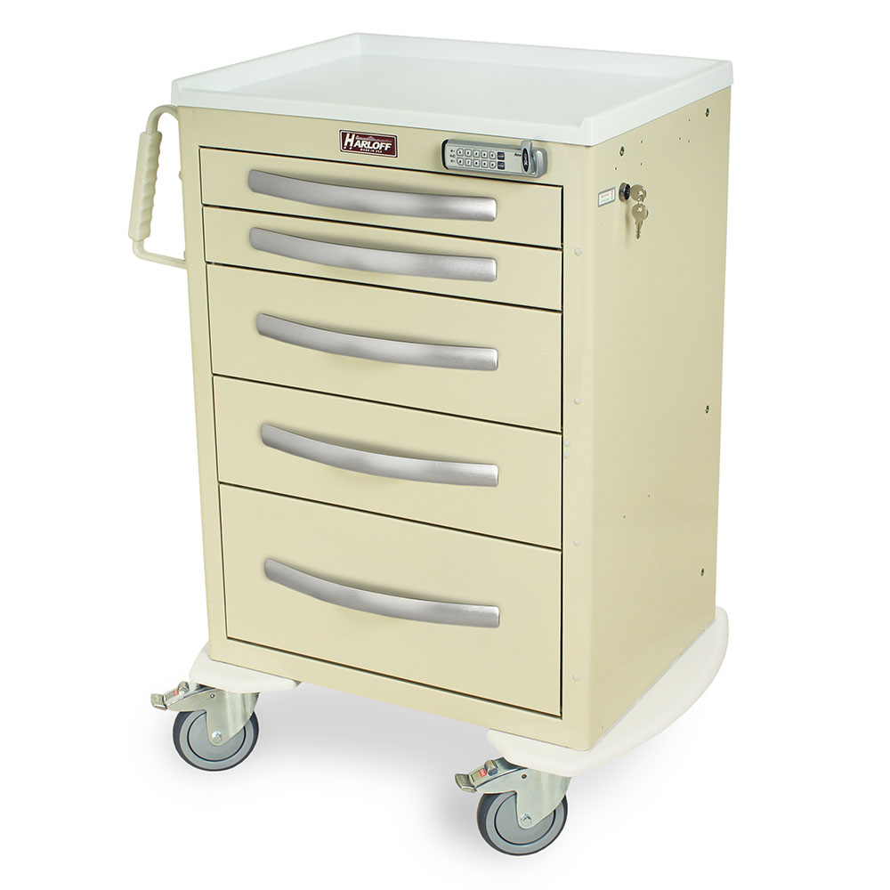 Harloff-MPA2427E05-A-Series Lightweight Aluminum Medium Width Medium Height Treatment Cart Five Drawers with Basic Electronic Pushbutton Lock
