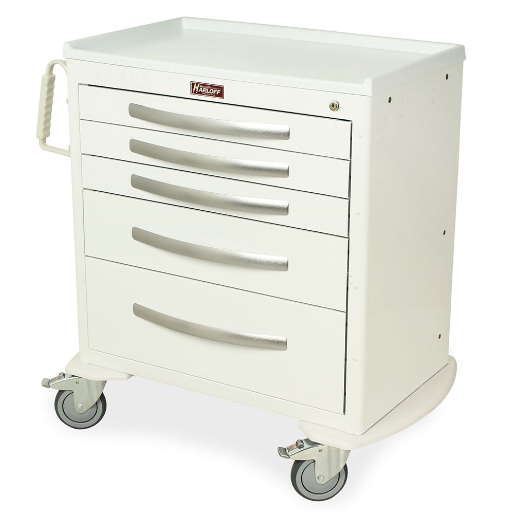 Harloff-MPA3024K05-A-Series Lightweight Aluminum Standard Width Short Nursing Cart Five Drawers with Key Lock