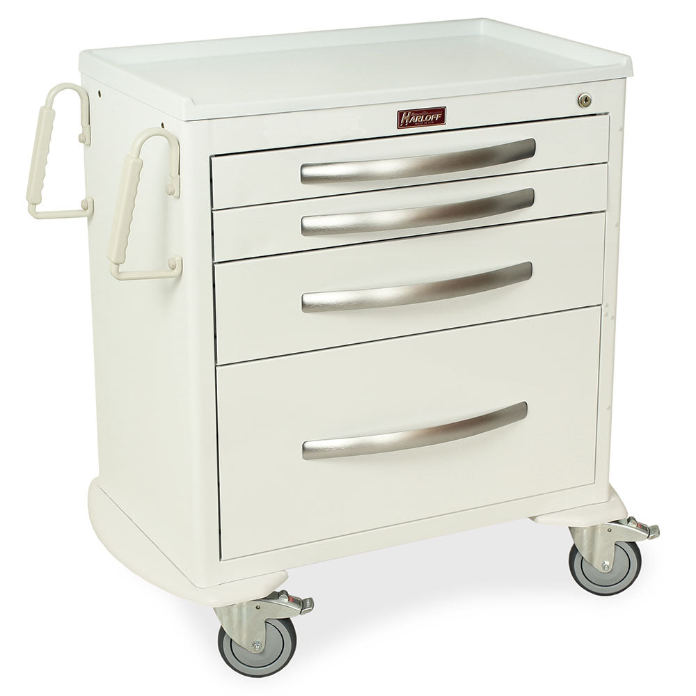 Harloff-MPA3024K05-A-Series Lightweight Aluminum Standard Width Short Nursing Cart Five Drawers with Key Lock