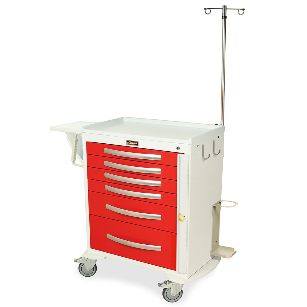Harloff-MPA3027B06+MD30-EMG1-A-Series Lightweight Aluminum Standard Width Medium Height Emergency Crash Cart Six Drawers with Breakaway Lock, MD30-EMG1 Package
