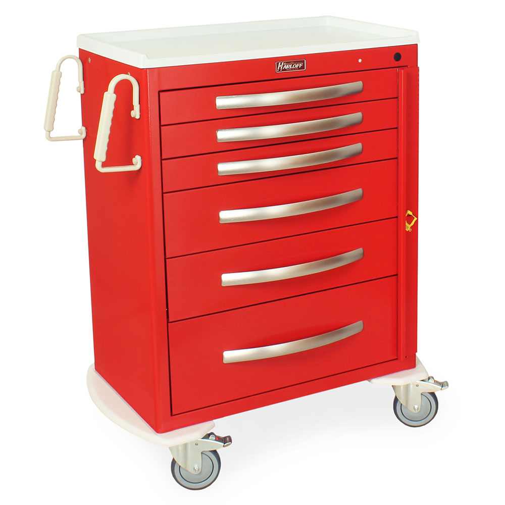 Harloff-MPA3030B06-A-Series Lightweight Aluminum Standard Width Tall Emergency Crash Cart Six Drawers with Breakaway Lock