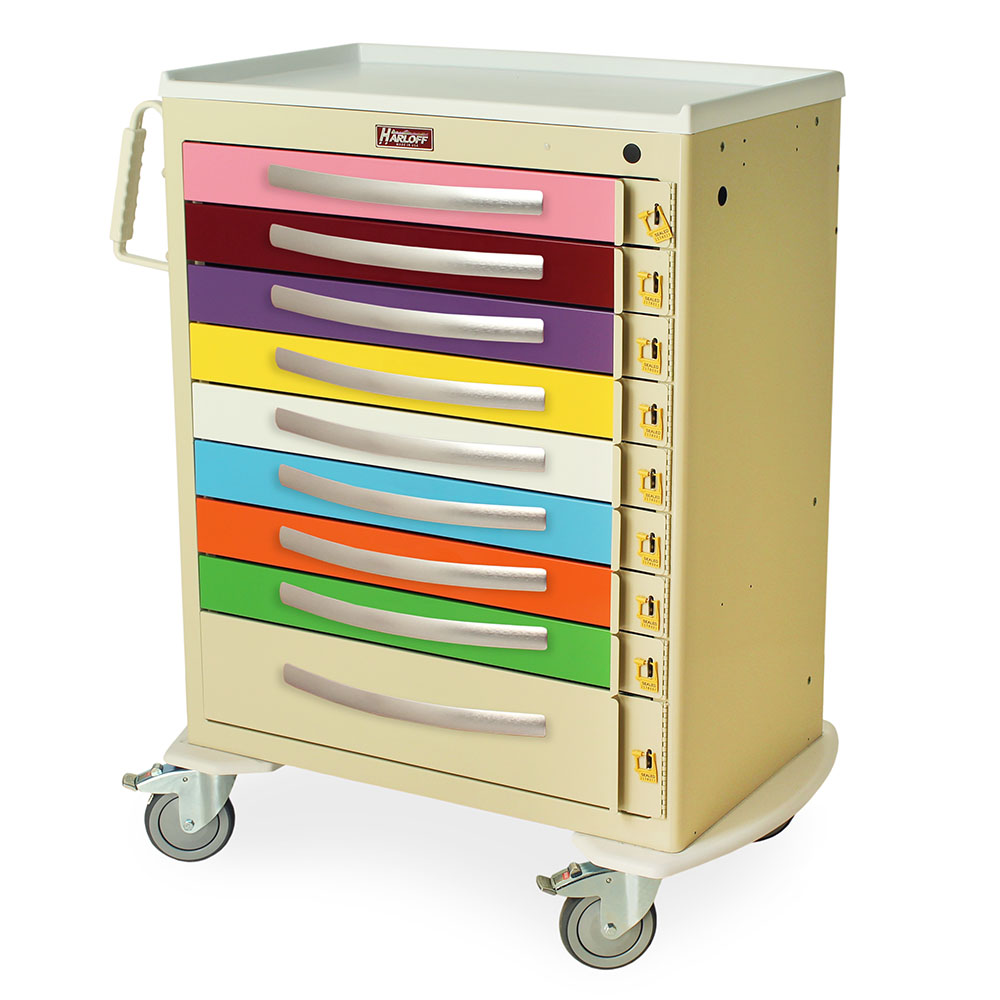 Harloff-MPA3030B09PED-A-Series Lightweight Aluminum Standard Width Tall Pediatric Emergency Cart Nine Drawers with Individual Breakaway Drawer Locks