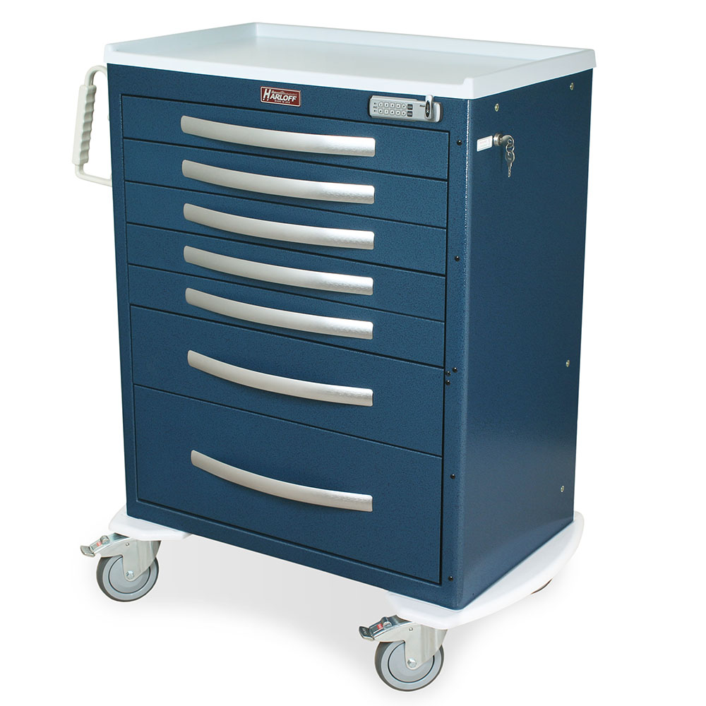 Harloff-MPA3030E07-A-Series Lightweight Aluminum Standard Width Tall Anesthesia Cart Seven Drawers with Basic Electronic Pushbutton Lock