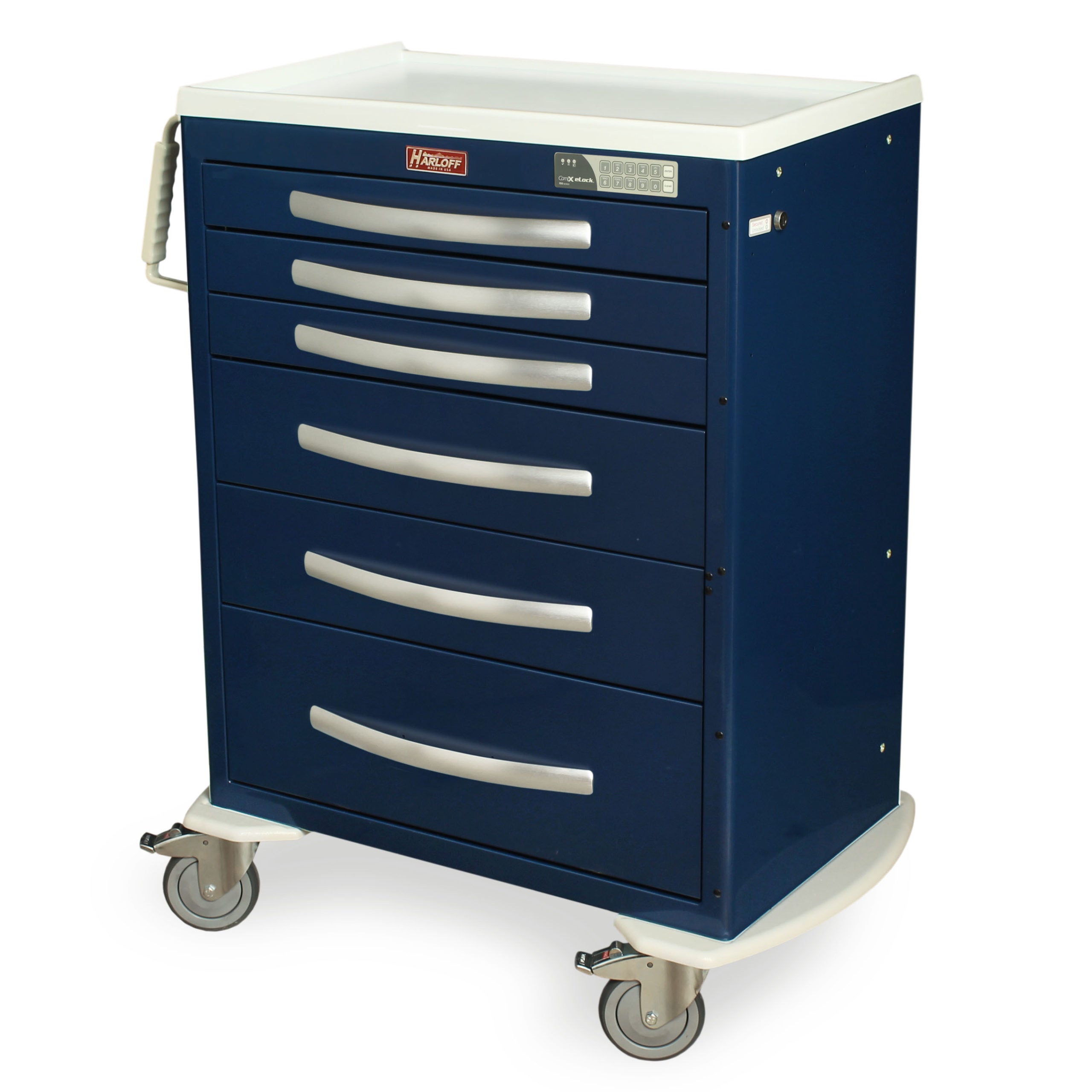 Harloff-MPA3030EKC06-A-Series Lightweight Aluminum Standard Width Tall Anesthesia Cart Six Drawers with Electronic Keypad Lock