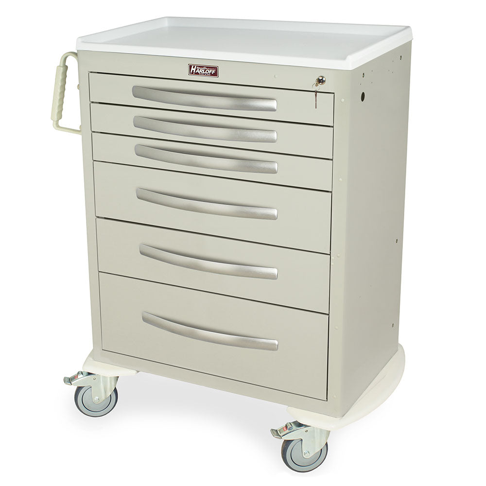 Harloff-MPA3030K06-A-Series Lightweight Aluminum Standard Width Tall Medical Cart Six Drawers with Key Lock
