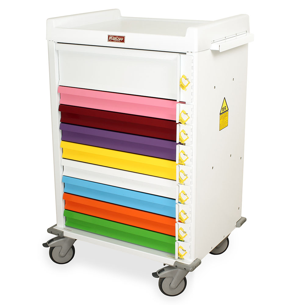 Harloff-MR9B-PED-MR-Conditional Pediatric Crash Cart Nine Drawers with Individual Breakaway Locks