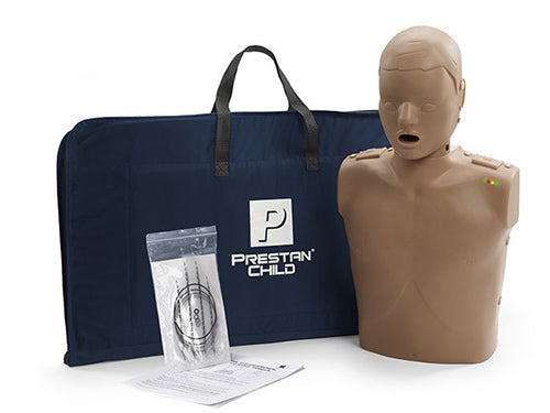 PRESTAN-PP-CM-100M-DS Maniquí infantil profesional con información sobre RCP, individual (piel oscura); incluye (10) protectores faciales y bolsas para pulmones para niños, bolsa de transporte e instrucciones