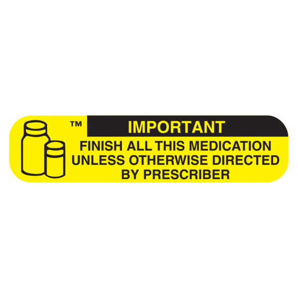 Apothecary Products-40002 "IMPORTANT: FINISH ALL MED" Label (Pack of 1000)
