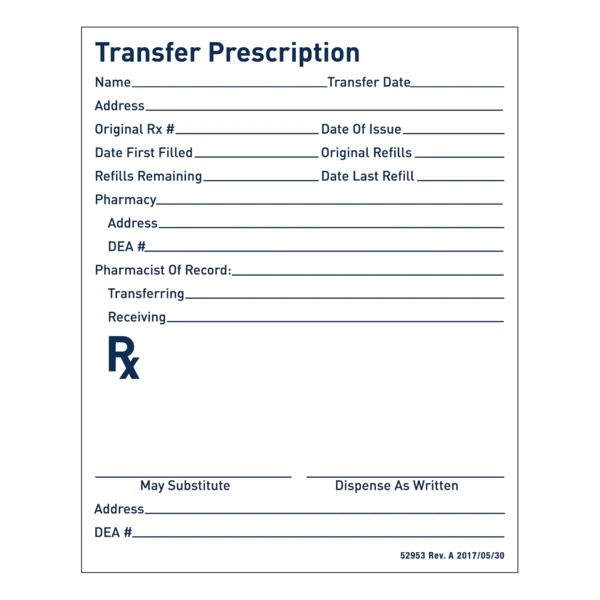 Apothecary Products-52953 Rx Transfer Prescription Pad