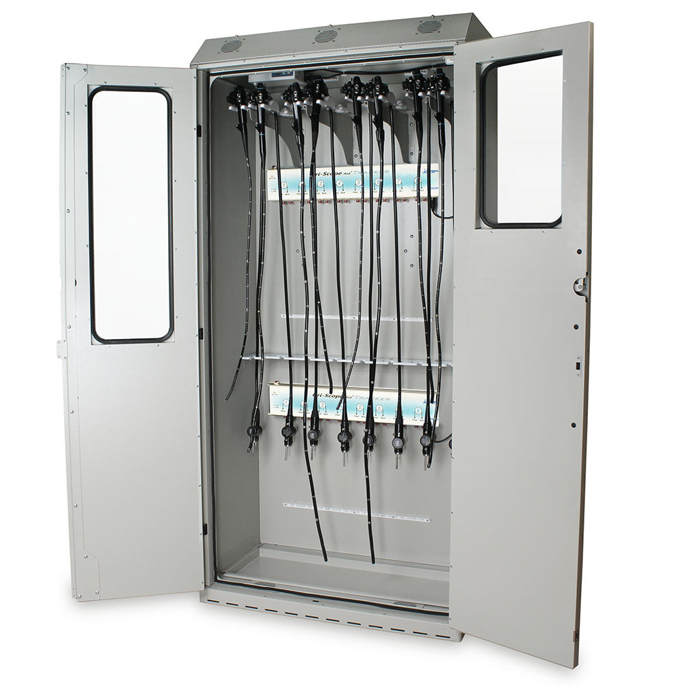 Harloff-SC8044TD-T3316D-Powder Coated Steel SureDry 16 Scope Tracking Cabinet with Dri-Scope Aid - Key Locking Tempered Glass Doors