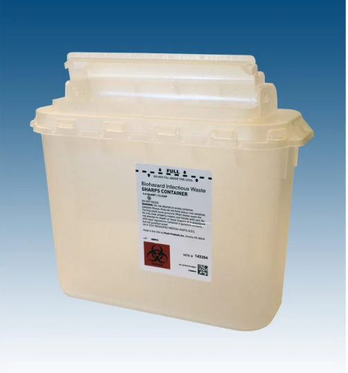 Plasti-Products-143254 Biohazard Sharps Disposal Container, Clear (5.4 Quarter) 20/Case
