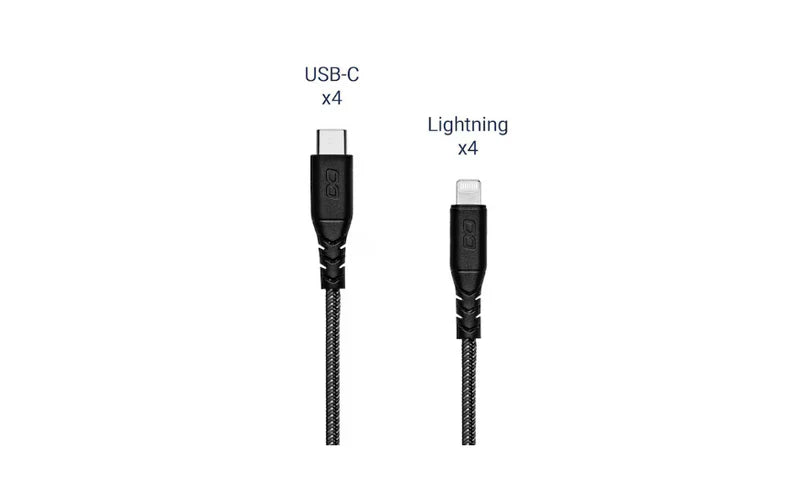 Luxor-CHSN001 KwikBoost Braided Cable Bundle 4 Lightning; 4 USB-C