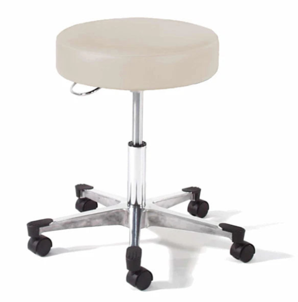 Taburete para médico Graham Field, liberación con manija en forma de D, base de aluminio pulido
