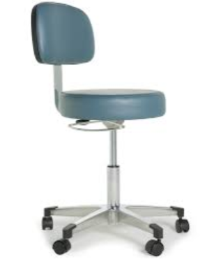 Taburete para médico Graham Field, liberación con manija en forma de D, base de aluminio pulido con respaldo